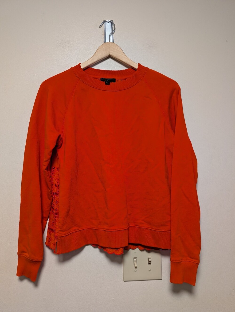 J.Crew Orange Lace Back Mixed Media Sweatshirt Size S